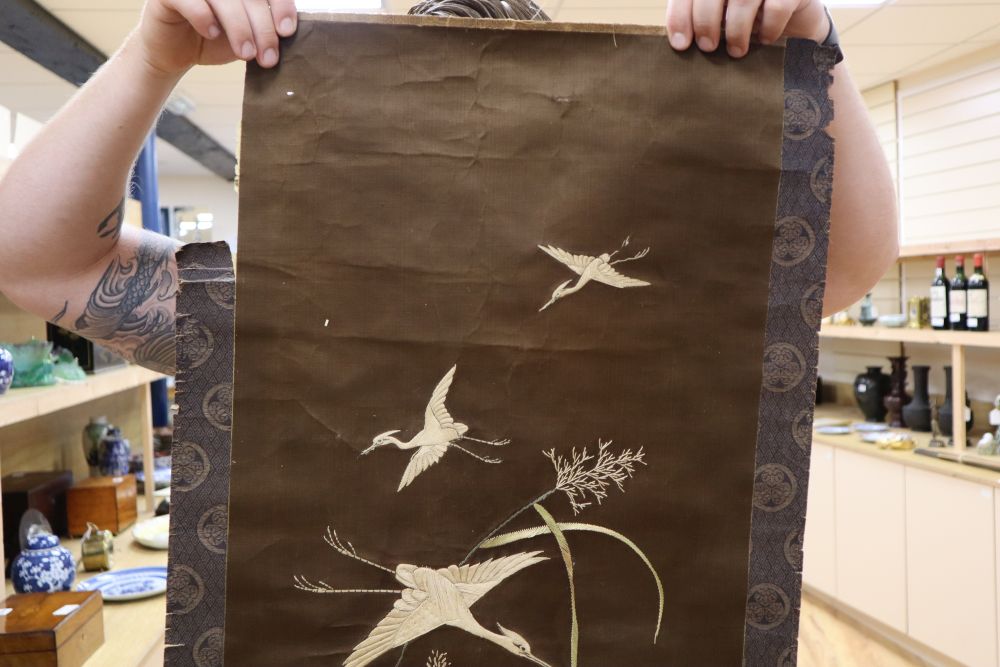 Two Japanese embroidered screens